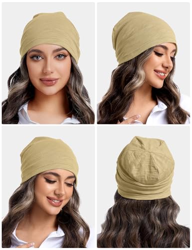 ROYBENS Lightweight 100% Cotton Slouchy Summer Beanie Men Women, Chemo Cap - color: 1pc Light Khaki, size: Medium