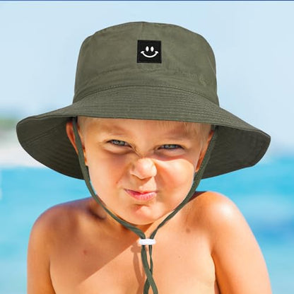 Baby Toddler Sun Hat,Kids Summer UPF 50+ Foldable Beach Bucket Hat for Boys Girls Children - color: Grey & Army Green 2pcs, size: 2-4T