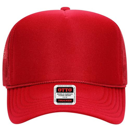 OTTO Cap 5 Panel High Crown Foam Front Mesh Back Trucker Hat, One Size - color: 002 - Red