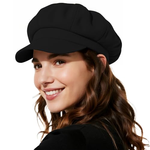 American Trends Newsboy Hats for Women Baker Boy Cap Fall Winter Beret - color: A Black