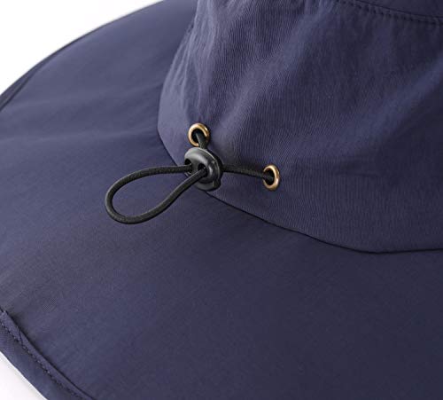 Home Prefer Outdoor UPF50+ Mens Sun Hat with Neck Flap Womens UV Protection Hat Wide Brim Safari Fishing Hiking Gardening Hat - color: Navy Blue