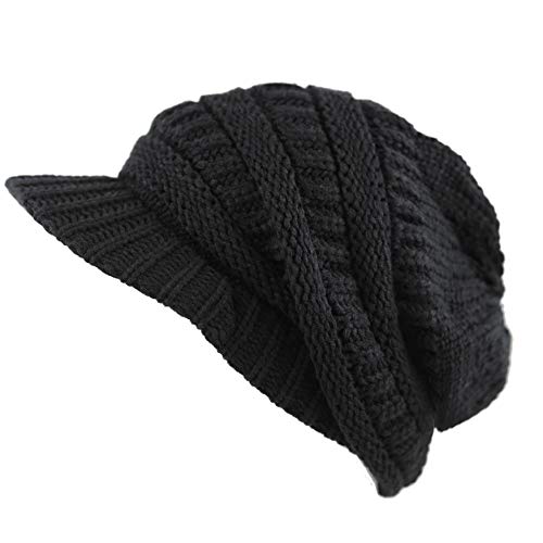 The Hat Depot - Visor Beanie Unisex Winter Knit Skull Beanie with Brim Hat - color: 1. Navy