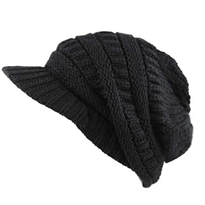 The Hat Depot - Visor Beanie Unisex Winter Knit Skull Beanie with Brim Hat - color: 1. Navy