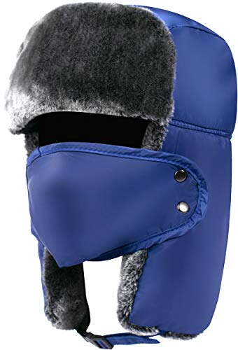 Trapper Hat Winter Hats for Men Trooper Hunting Ski Hat Women Ear Flap Windproof Mask - color: Blue