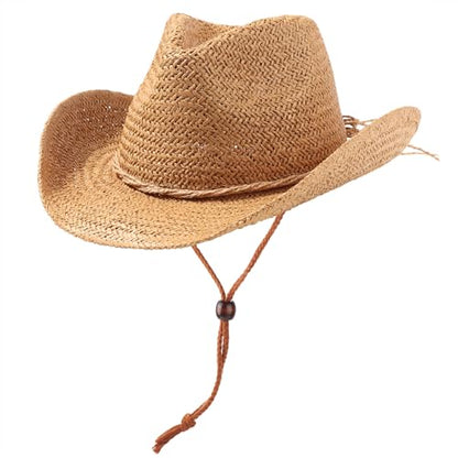 DRESHOW Straw Cowboy Cowgirl Hat for Women Men Western Coastal Cowboy Beach Hat with Shapeable Brim Unisex Rolled up Caps - color: 1 Pack Straw Woven Hat: Khaki