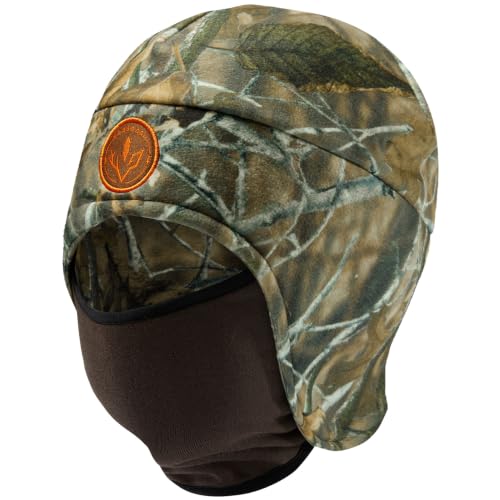 BASSDASH Unisex Soft Fleece 2-in-1 Hat with Mask Ear Flap - color: Autumn Forest & Brown