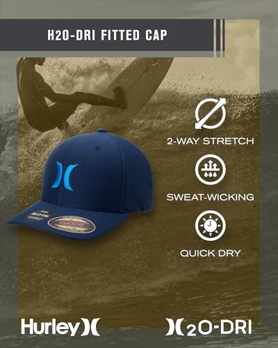 Hurley Mens Baseball Cap, H2O-Dri Stretch Fitted Hat with Curved Bill - color: Blue, size: Large-X-Large