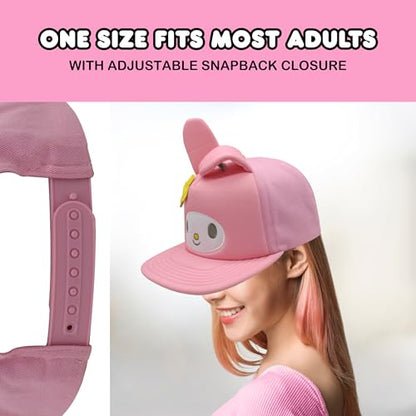 Hello Kitty Baseball Cap, Women's Snapback Hat with Flat Brim and 3D Ribbon and Ears - style: My Melody