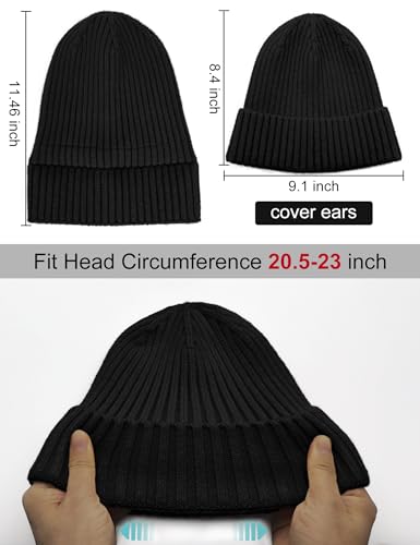 Satin Lined Wool Acrylic Blend Beanie Hat Women Men, Winter Knit Cap - color: 1-black
