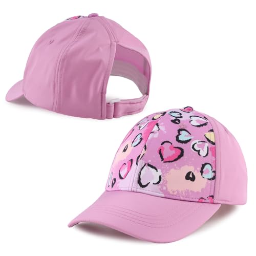 Zsedrut Girls Glitter Baseball Cap Kids Adjustable Ponytail Hat Toddler Summer Mesh Trucker Hats - color: Heart