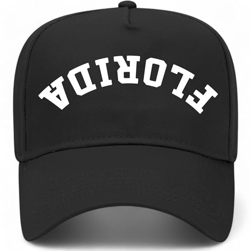 Florida Upside Down Reversed Vintage Trucker Hat | Premium Snapback Baseball Hat for Men & Women - color: Black