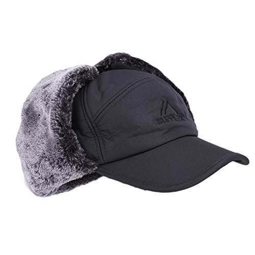 Mens Winter Thermal Trapper Hat Russian Ushanka Ski Hunting Dad Cap Ear Flaps Motorcycle Cycling Mask Women Warm Fur Snow Hat - color: Grey, Solid