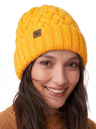 Winter Hats for Women Cable Knit Chunky Skull Cap Fleece Lined Thick Fold Cuff Beanie hat - color: Ginger, style: Pineapple