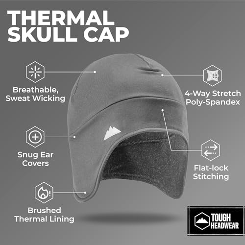 Tough Headwear Thermal Skull Cap - Moisture-Wicking Running Beanie - Snug Fit Ski Helmet Liner - Lightweight Cycling Cap - color: Black (2 Pieces) & Gray (1 Piece)