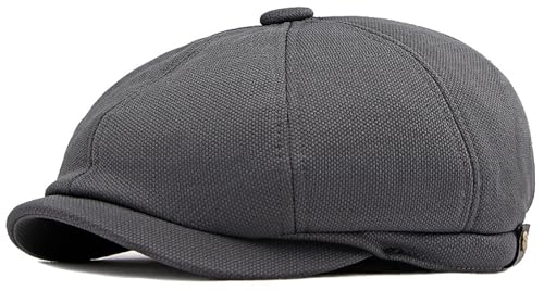 Men's 8 Panel Newsboy Cap Vintage Peaked Cap Adjustable Flat Cap Irish Cabbie Ivy Driving Hunting Hat - color: Gray
