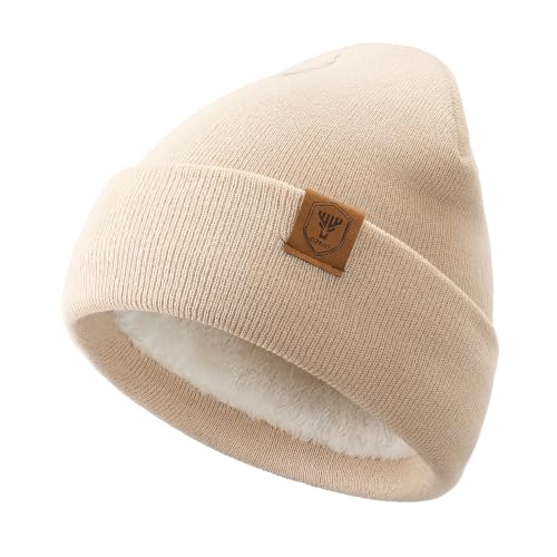 OZERO Mens Winter Hat, Fleece Lined Cuffed Beanie for Men and Women - color: Beige