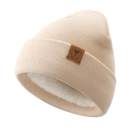 OZERO Mens Winter Hat, Fleece Lined Cuffed Beanie for Men and Women - color: Beige