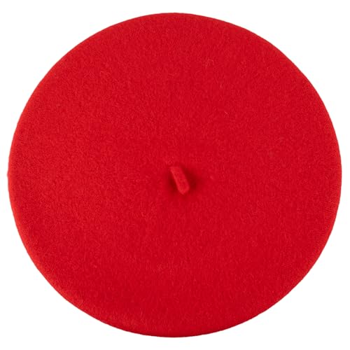 ZAKIRA Wool French Beret for Men & Women, Plain - color: Red
