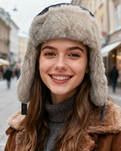 Croogo Faux Leather Winter Hat Russian Ushanka Trapper Hat Faux Fur Warm Hat Waterproof Hunter Hat for Men Women - color: Pl2405-darkbrown
