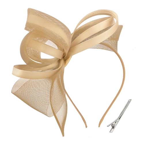 Gold Fascinators Hats for Women, Fascinator Headband Women's Tea Party Hat Derby Hats for Cocktail, Wedding, Fancy Dress Party, 1920s Accessories for Women - color: Gold