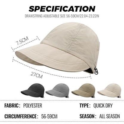 CLAPE Wide Brim Visor Hat Golf Visor Cap Packable Beach Hat Sun Protection Hat for Beach Garden Tennis Running Sunshade Hat - color: C-dwh01-beige