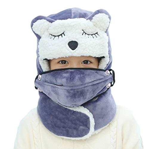 Cute Kids Winter Hat Baby Boy Girl Windproof Ski Mask Balaclava Trapper Cap Fur Fleece Warm Earflap Beanie Snow Hat - color: Blue
