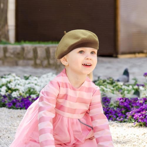 Wheebo Berets for Kids Wool French Beret Hats Artist Painter Hats for Little Girls Boys Solid Color Style - color: Camel