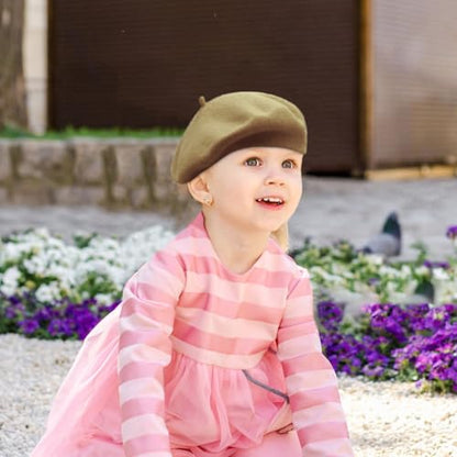 Wheebo Berets for Kids Wool French Beret Hats Artist Painter Hats for Little Girls Boys Solid Color Style - color: Camel