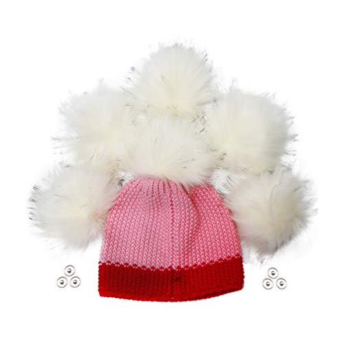 Furryvalley Faux Fur Pompom 6pcs DIY Crafts Fluffy Balls for Hat Shoes Scarves with Snap Fastener Removable Knitting Hat Horse Riding Hat Silk Accessories 6 Inch Extra Large (Color 2#) - color: Color 2#