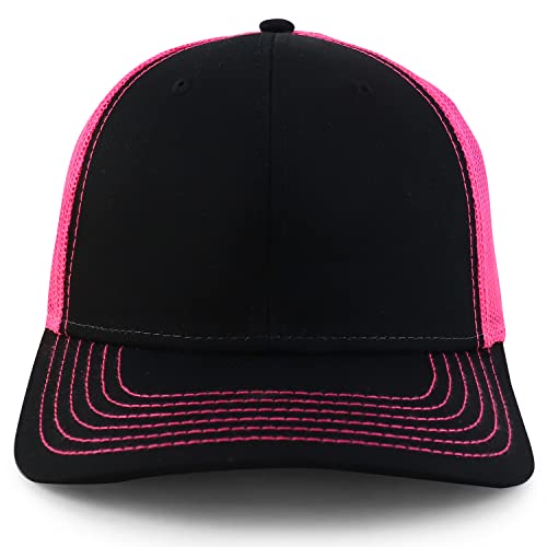 Armycrew Oversize XXL Low Profile Two Tone Mesh Back Trucker Baseball Cap - color: Black Neon Pink