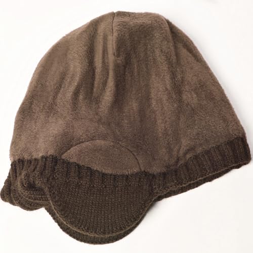 Knit Beanie Hat with Earflaps – Winter Warm Thick Fleece Lined Ski Skull Cap for Men Women - color: Khaki