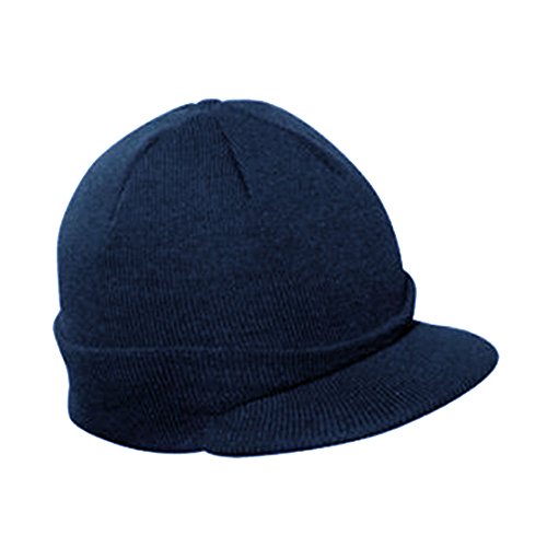 The Vintage Year Visor Beanie Billed Knit Radar Cuff Skull Cap Sports Outdoor Winter Stretch Acrylic One Size Men Women - color: Navy