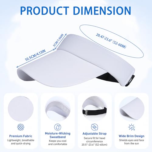 Yolyoo Sports Sun Visor Hat for Women Men,Adjustable Sun Hat for Golf Tennis Running Pickleball Beach and Outdoor Activities - color: White