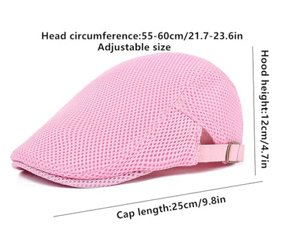 DIYDECAL Mens Breathable Mesh Summer Hat Adjustable Newsboy Beret Ivy Cap Cabbie Flat Cap - color: Pink