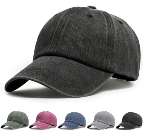 Vintage Cotton Baseball Cap Low Profile Dad Hat for Men Women - color: Black
