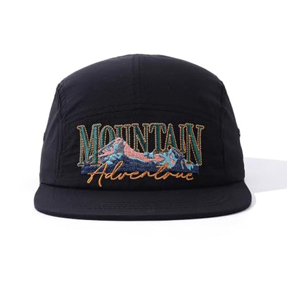 Quick Dry 5 Panel Hats for Men Waterproof Flat Brim Hat Lightweight 5-Panel Baseball Caps Casual Trucker Snapback Hat - color: Mg-pym2575-black
