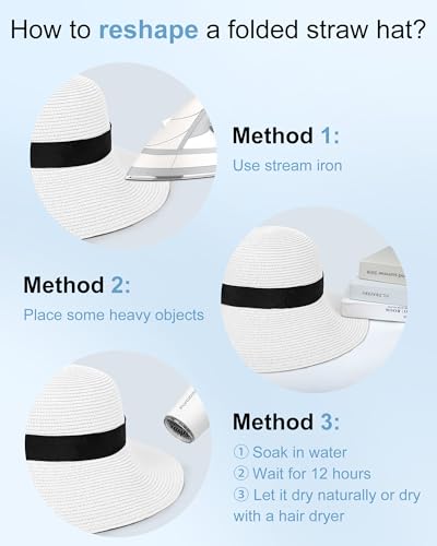 Sun Straw Hats for Women, Wide Brim Summer Beach Hat - color: White, size: X-Large