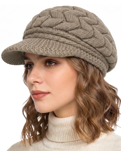 Loritta Womens Winter Beanie Hats, Thick Warm Beanie with Visor Brim - color: Coffe