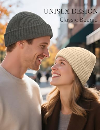vidsel 50% Wool Double Cuff Beanie Hat for Men Women, Warm Winter Knit Cap - color: Dark Gray