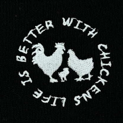Black Beanie Hat for Men Women Embroidered Knit Winter Beanies Cap - color: Chicken