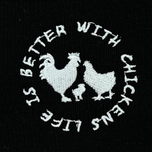 Black Beanie Hat for Men Women Embroidered Knit Winter Beanies Cap - color: Chicken