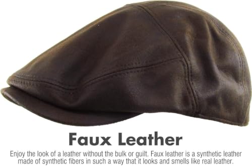 KBETHOS Leather Ascot Made in USA Ivy Collection Classic Newsboy Caps - color: (C) Faux Leather - Dark Brown, size: Large-X-Large