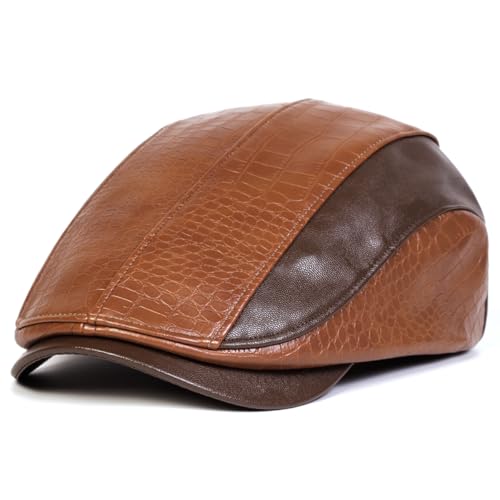 Newsboy Cap for Men, Flat Cap, PU Leather Hat - color: Spliced| Brown