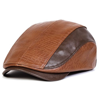 Newsboy Cap for Men, Flat Cap, PU Leather Hat - color: Spliced| Brown