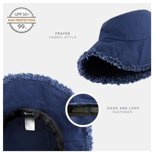 CHOK.LIDS Frayed Bucket Hat Washed Cotton Floppy Wide Brim Boonie Cap - color: Navy