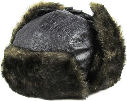 Wool Blend Aviator Trapper hat Trooper Ear Flaps Ushanka Eskimo Russian Warm Winter Cold… - color: Black Pu Leather
