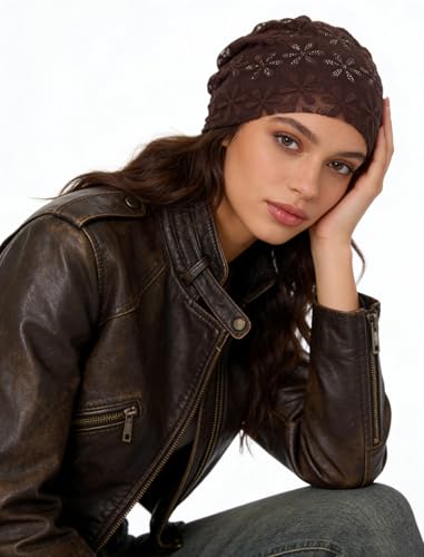 Crochet Slouchy Beanie Hat Turbans Headware for Women - color: Bea01 - Brown