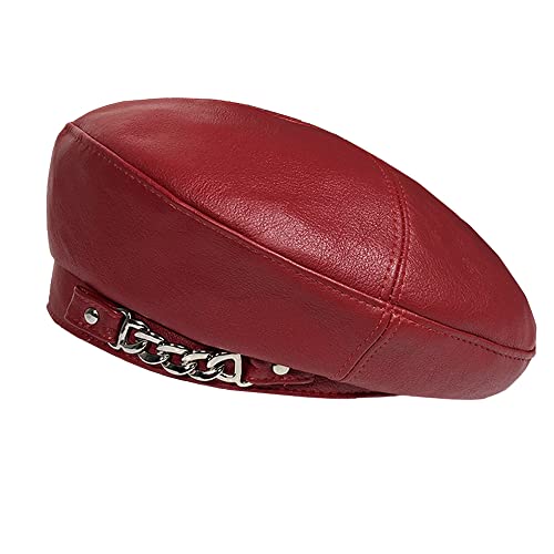 Women's PU Leather French Artist Beret Cap - color: Red