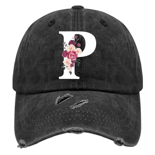 Custom Initial Letter Baseball Cap for Women, Personalized A-Z Monogram Washed Distressed Hat for Mom Gift - color: Classic Alphabetes A-z Cute Letter Caps Cute Baseball Hat 16