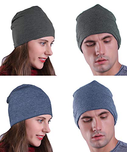 EMPIRELION Mens Running Beanie Hat, 9" Lightweight Helmet Liner Skull Cap - color: Dark Grey Mel. + Steel Blue Mel.